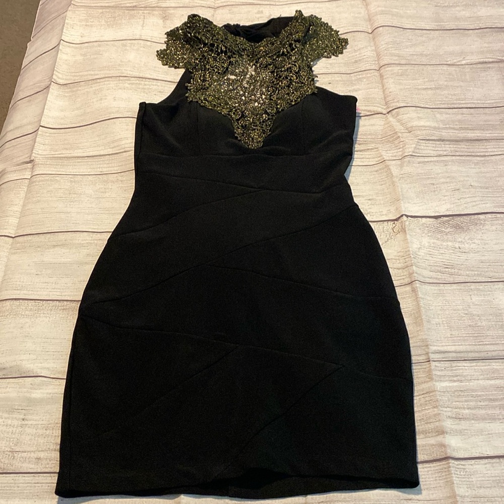 Black dress with gold accents